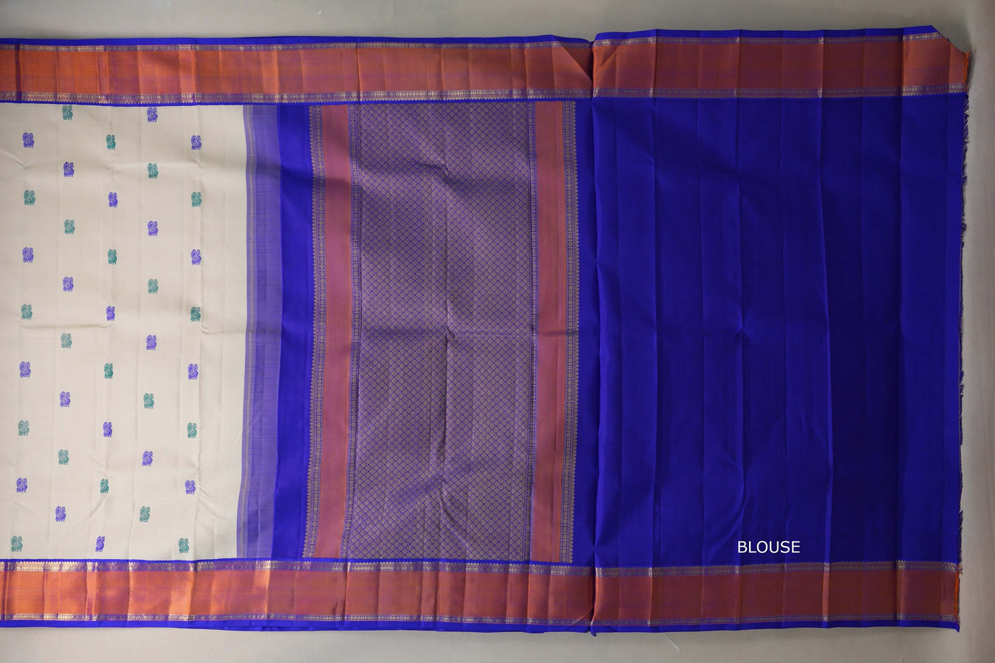 Cream with Royal Blue borders Vintage Kanjivaram Silk Saree by Shreenivas Silks PSSR019542
