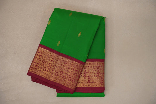 Parrot green with Deep Rani Pink borders Vintage Kanjivaram Silk Saree by Shreenivas Silks PSSR019543