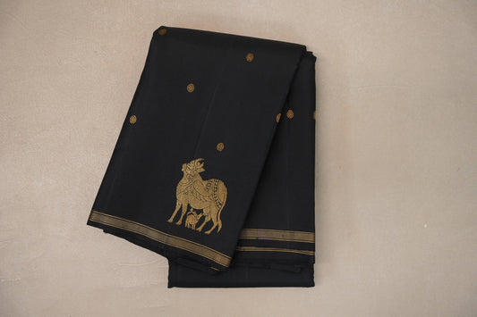 Jet Black Vintage Kanjivaram Silk Saree by Shreenivas Silks PSSR019544