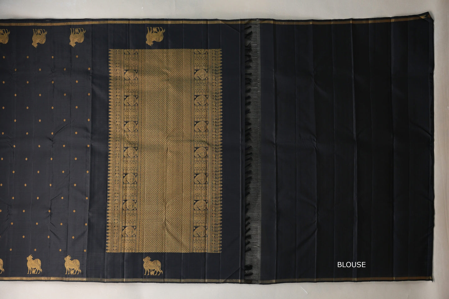 Jet Black Vintage Kanjivaram Silk Saree by Shreenivas Silks PSSR019544