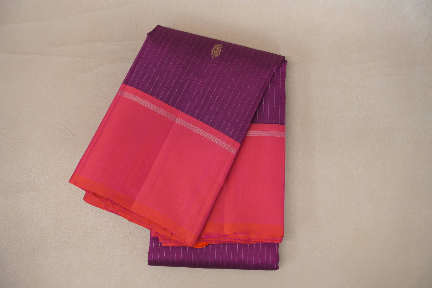 Magenta purple with Orangish Pink borders Vintage Kanjivaram Silk Saree by Shreenivas Silks PSSR019545