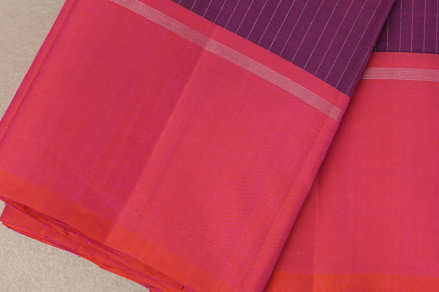Magenta purple with Orangish Pink borders Vintage Kanjivaram Silk Saree by Shreenivas Silks PSSR019545