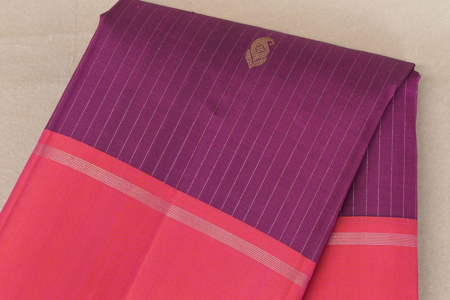 Magenta purple with Orangish Pink borders Vintage Kanjivaram Silk Saree by Shreenivas Silks PSSR019545