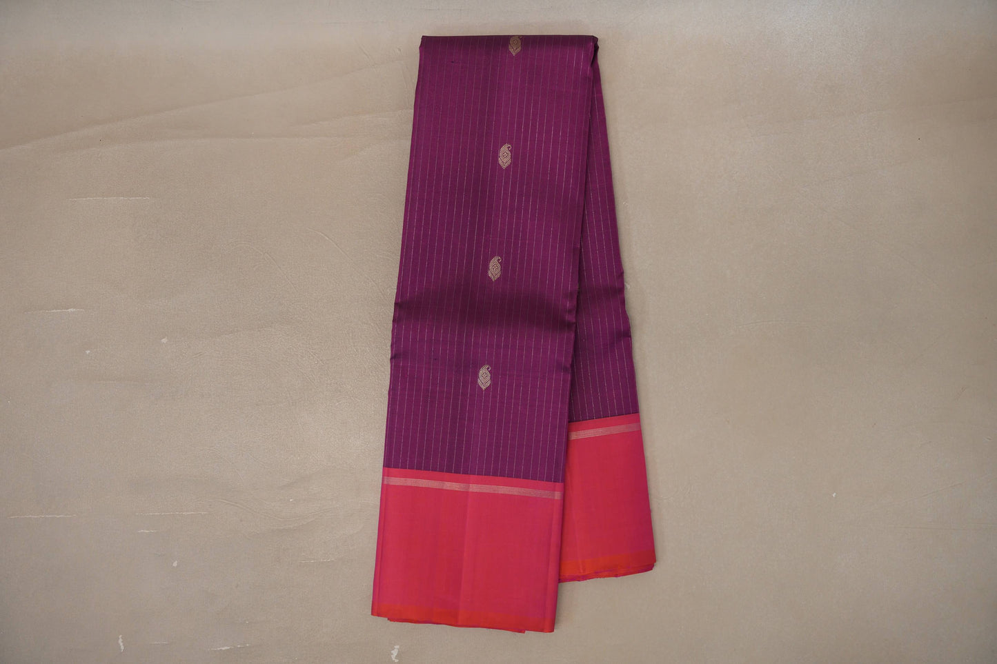 Magenta purple with Orangish Pink borders Vintage Kanjivaram Silk Saree by Shreenivas Silks PSSR019545