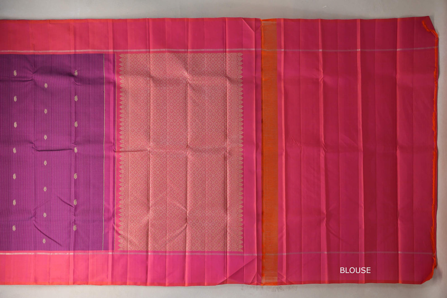 Magenta purple with Orangish Pink borders Vintage Kanjivaram Silk Saree by Shreenivas Silks PSSR019545