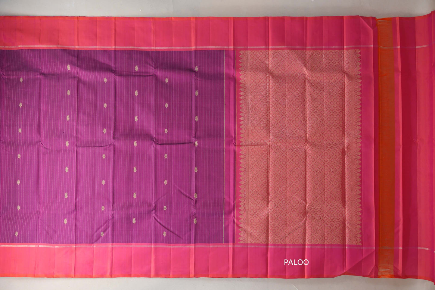 Magenta purple with Orangish Pink borders Vintage Kanjivaram Silk Saree by Shreenivas Silks PSSR019545