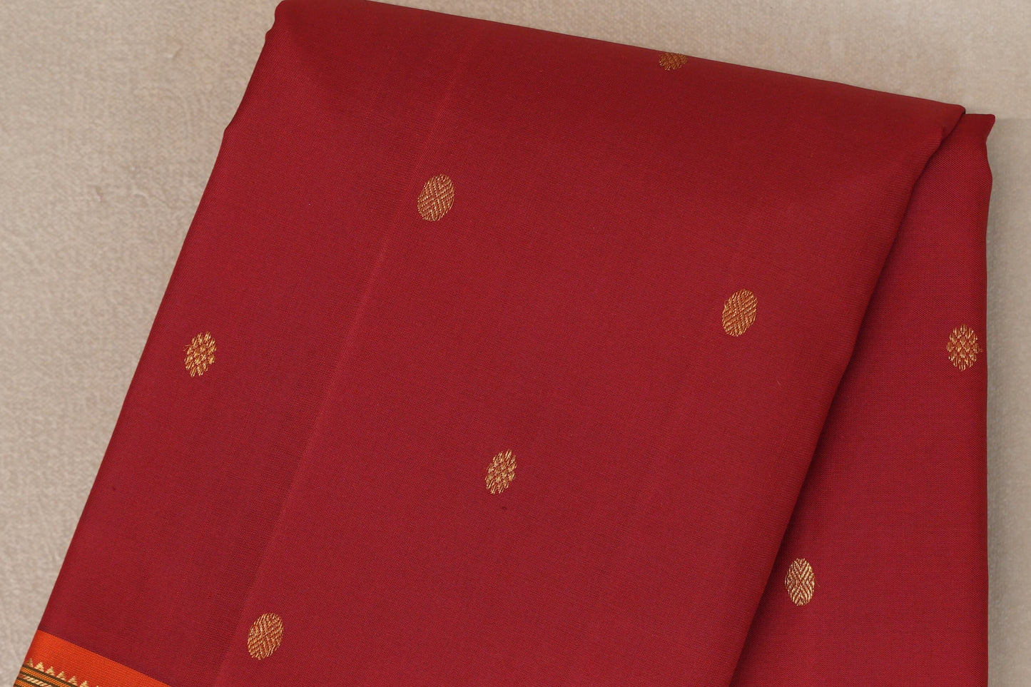 Reddish Maroon with bright orange borders Vintage Kanjivaram Silk Saree by Shreenivas Silks PSSR019546