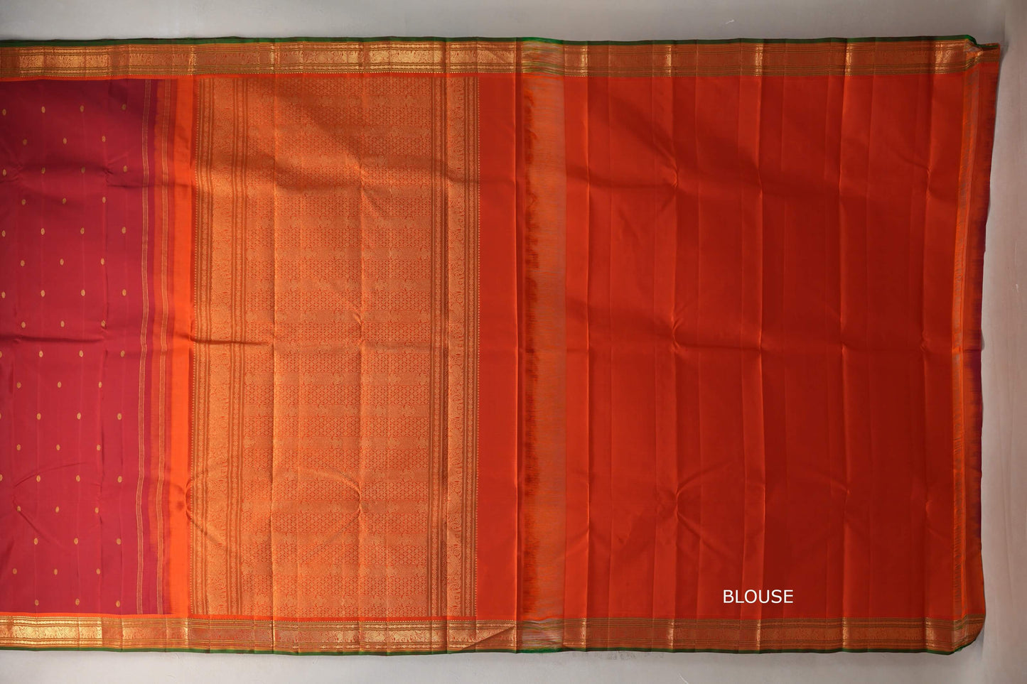 Reddish Maroon with bright orange borders Vintage Kanjivaram Silk Saree by Shreenivas Silks PSSR019546