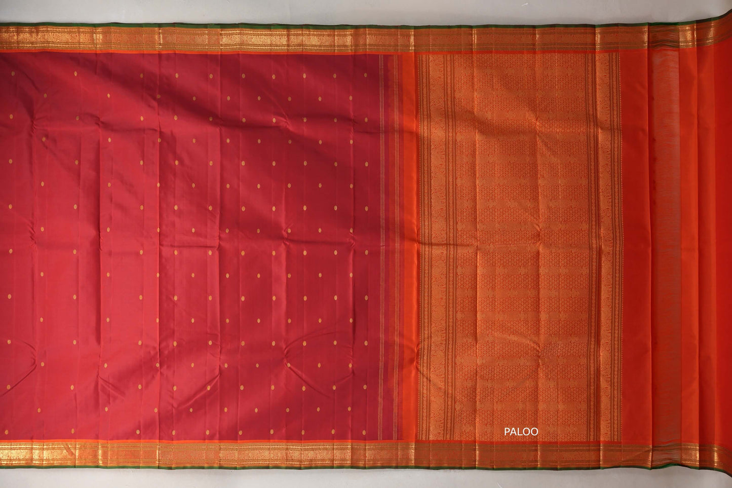 Reddish Maroon with bright orange borders Vintage Kanjivaram Silk Saree by Shreenivas Silks PSSR019546
