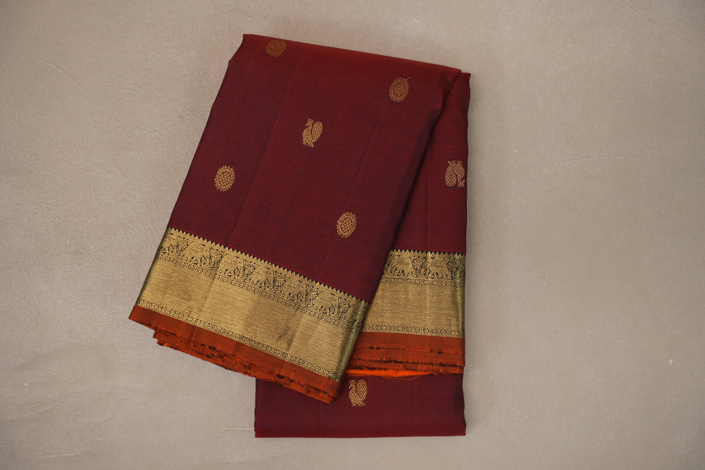 Reddish Maroon with deep plum Vintage Kanjivaram Silk Saree by Shreenivas Silks PSSR019548