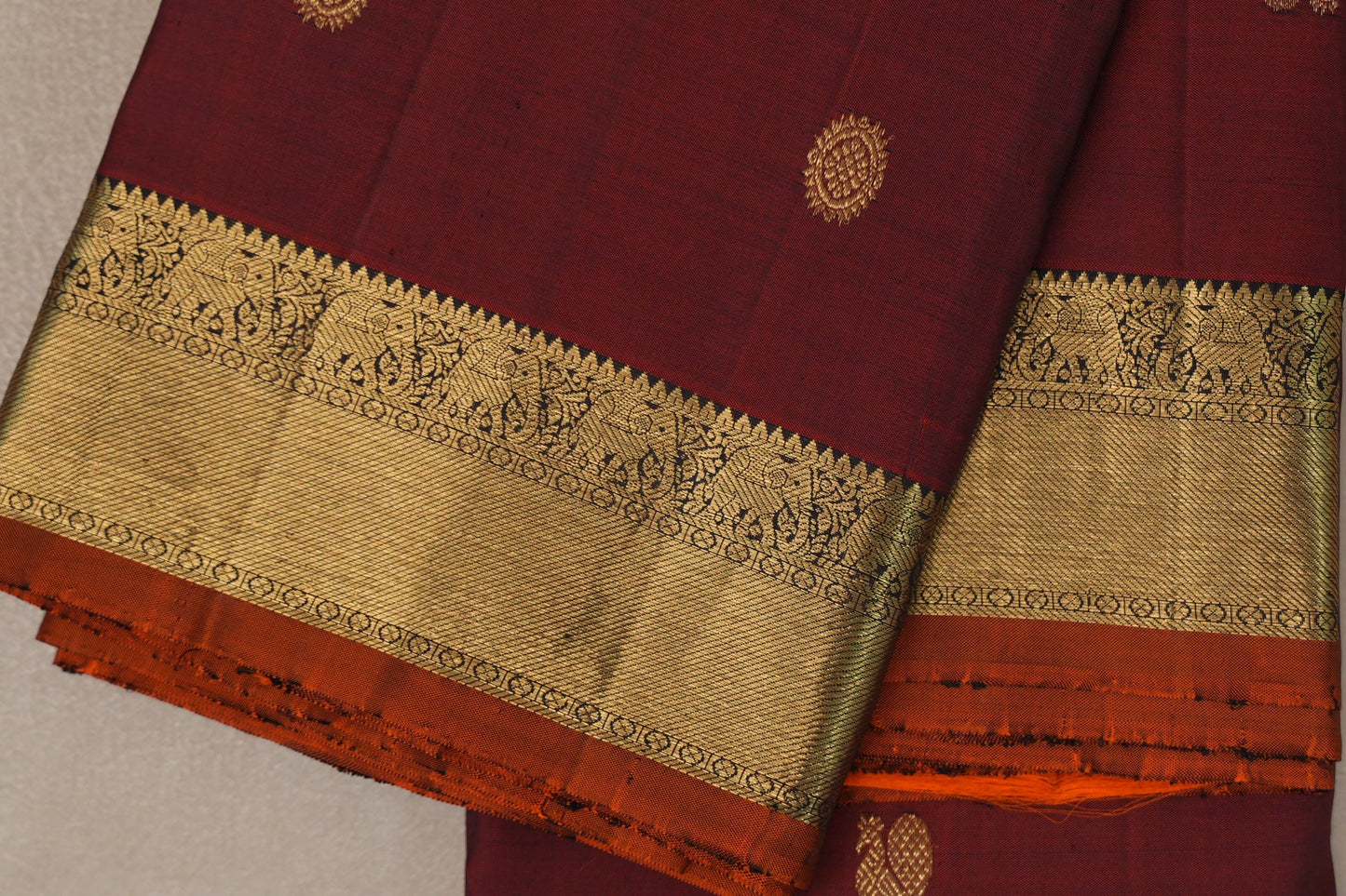 Reddish Maroon with deep plum Vintage Kanjivaram Silk Saree by Shreenivas Silks PSSR019548