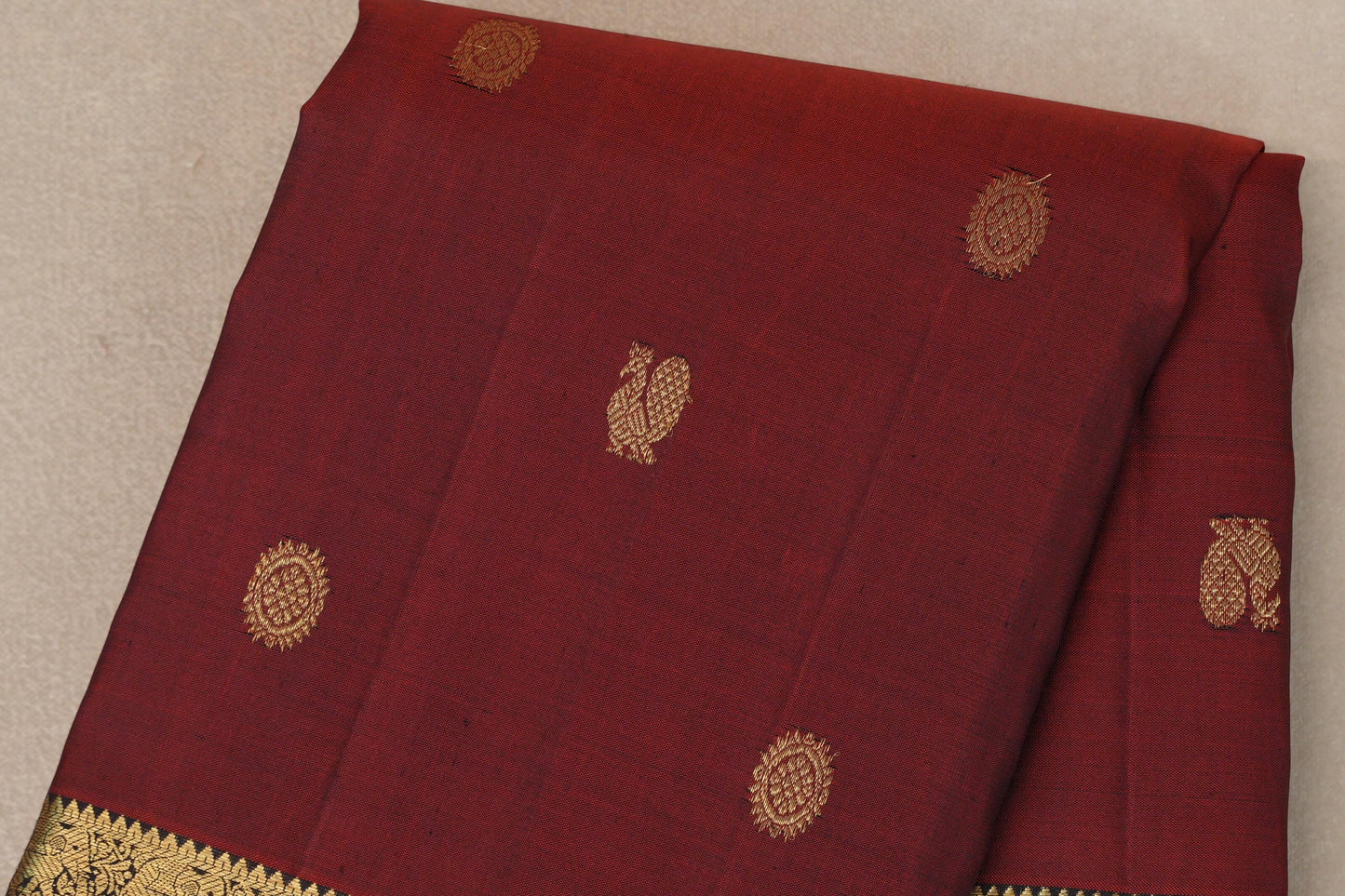Reddish Maroon with deep plum Vintage Kanjivaram Silk Saree by Shreenivas Silks PSSR019548