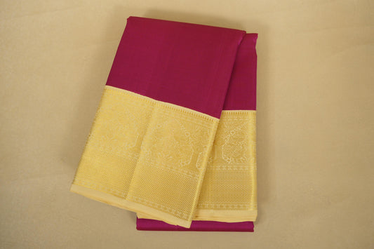 folded Rani Pink with Beige Borders Vintage Kanjivaram Silk Saree