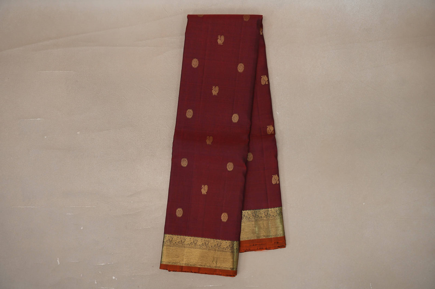 Reddish Maroon with deep plum Vintage Kanjivaram Silk Saree by Shreenivas Silks PSSR019548
