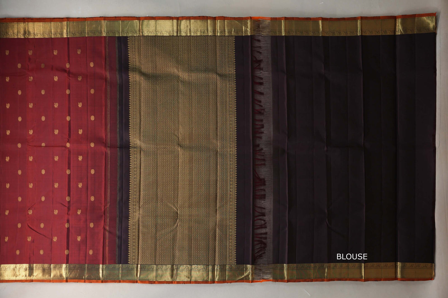 Reddish Maroon with deep plum Vintage Kanjivaram Silk Saree by Shreenivas Silks PSSR019548