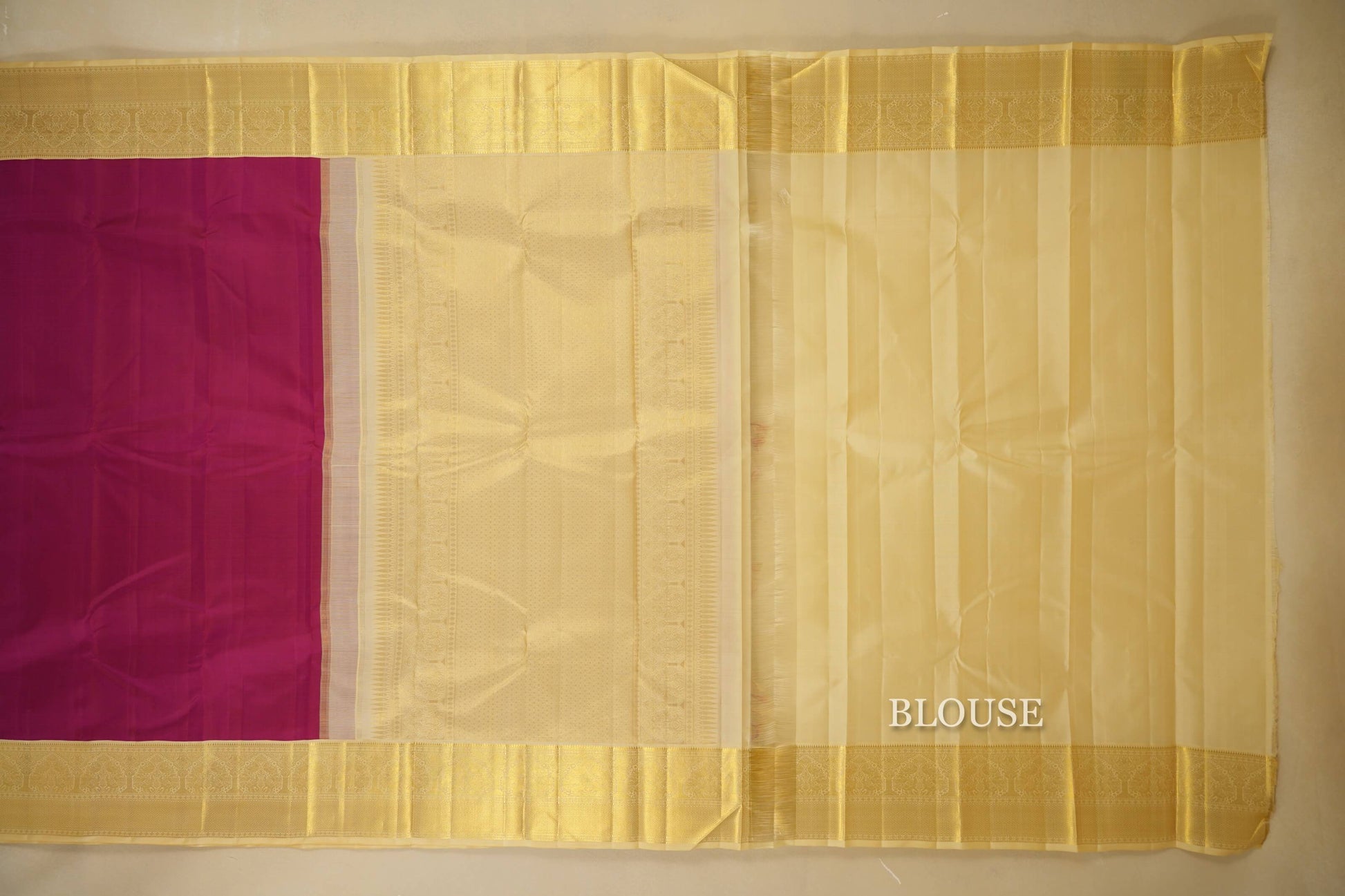 Rani Pink with Beige Borders Vintage Kanjivaram Silk Saree blouse