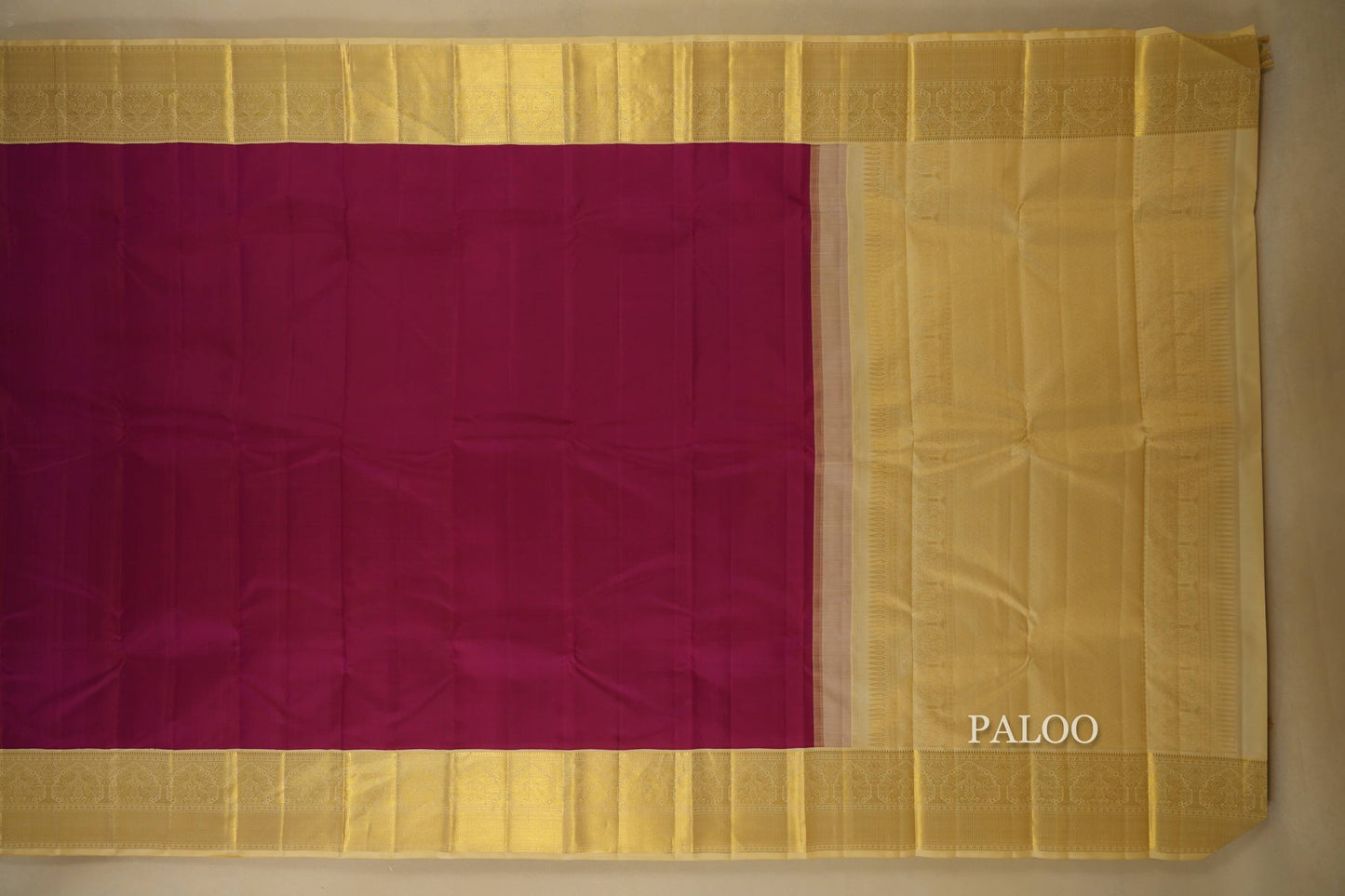 Rani Pink with Beige Borders Vintage Kanjivaram Silk Saree paloo