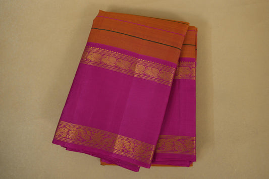 folded Dual Tone Pink and Orange Beldhary Kanjivaram Silk Saree 