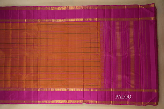 Dual Tone Pink and Orange Beldhary Kanjivaram Silk Saree  paloo