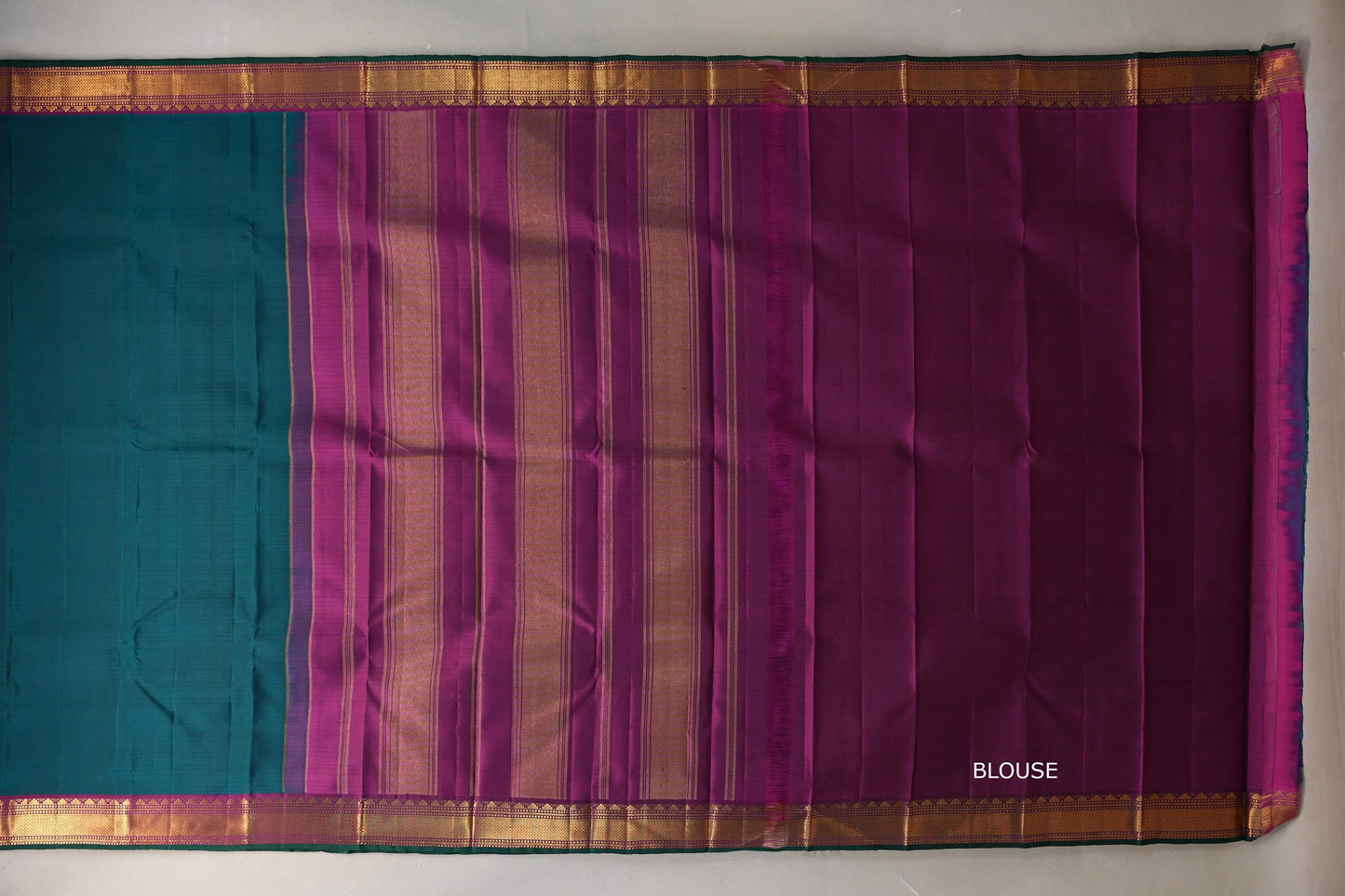 Deep Peacock Green with deep magenta Vintage Kanjivaram Silk Saree by Shreenivas Silks PSSR019551