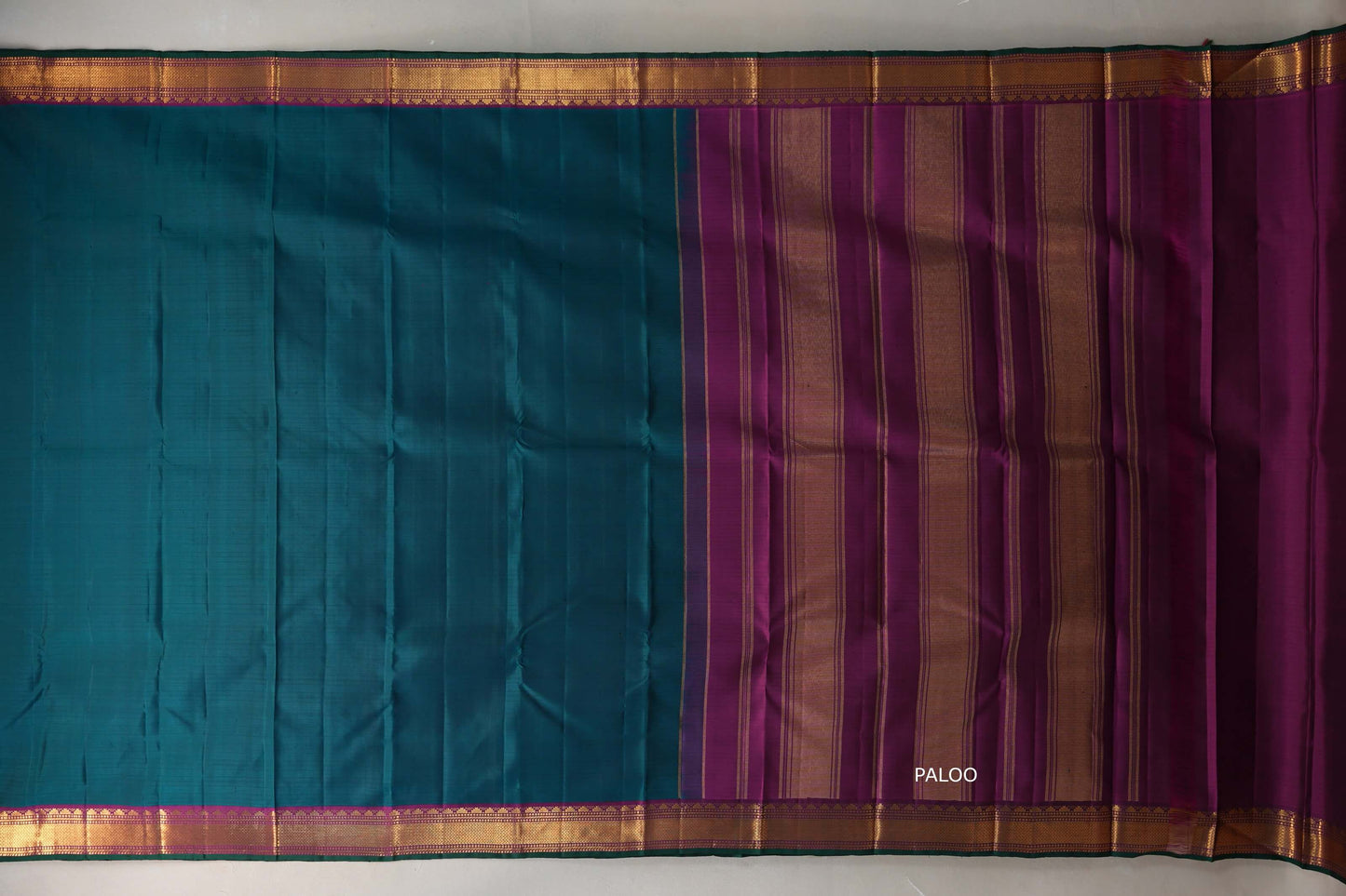 Deep Peacock Green with deep magenta Vintage Kanjivaram Silk Saree by Shreenivas Silks PSSR019551