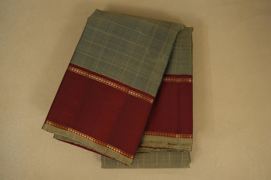 Folded Grey with Maroon Borders zari checks Vintage Kanjivaram Silk Saree