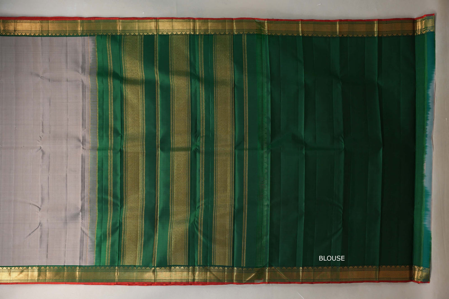 Grey with Leaf Green borders Vintage Kanjivaram Silk Saree by Shreenivas Silks PSSR019553