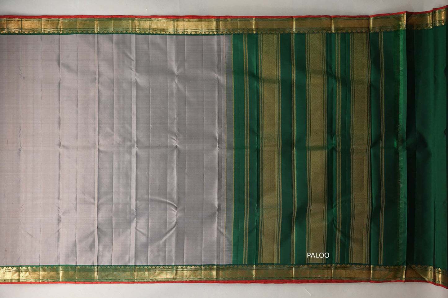 Grey with Leaf Green borders Vintage Kanjivaram Silk Saree by Shreenivas Silks PSSR019553