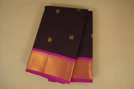 Folded Dark Coffee Brown Vintage Kanjivaram Silk Saree