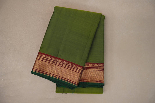 Parrot Green with reddish maroon borders Vintage Kanjivaram Silk Saree by Shreenivas Silks PSSR019554