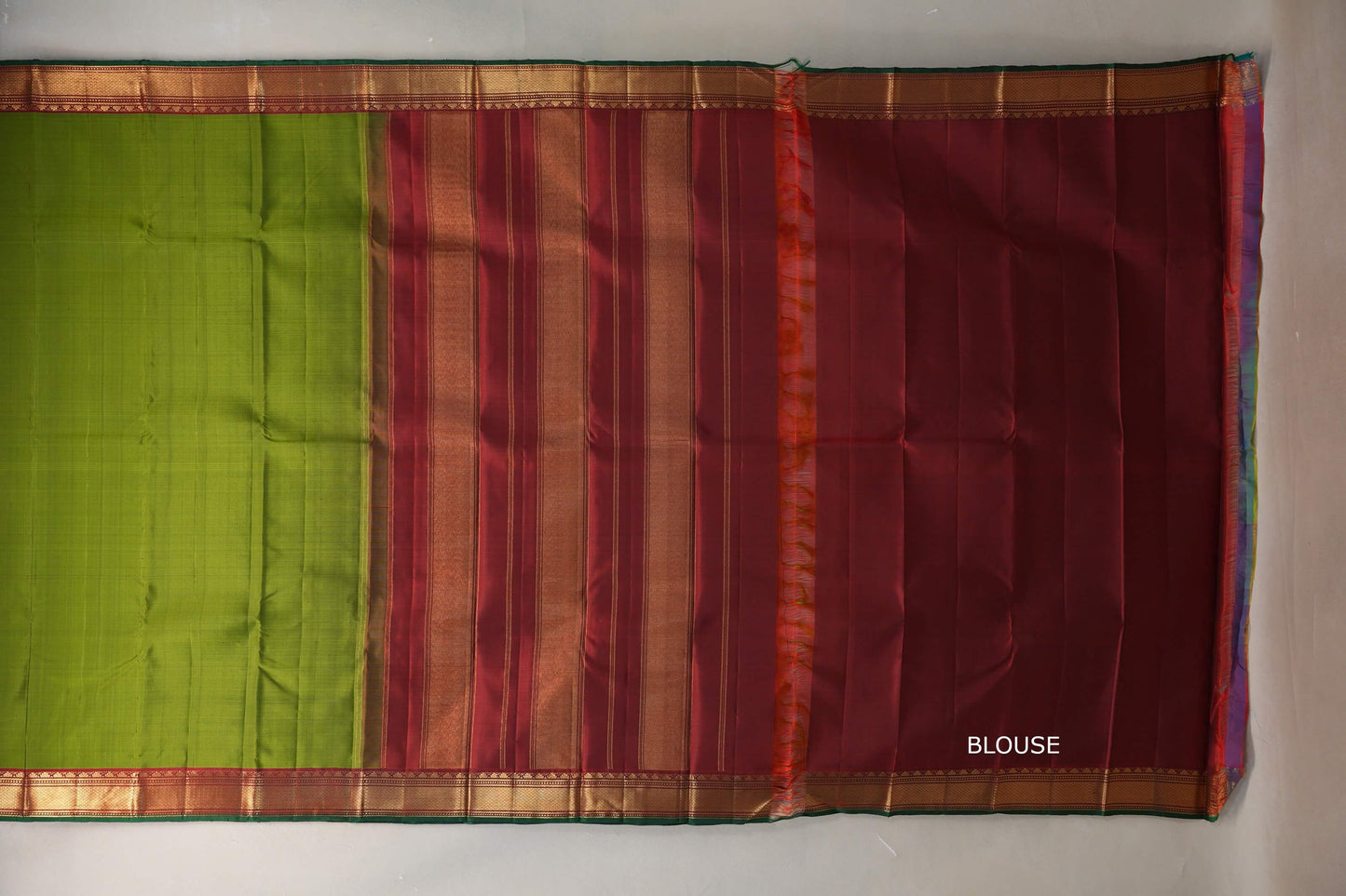 Parrot Green with reddish maroon borders Vintage Kanjivaram Silk Saree by Shreenivas Silks PSSR019554