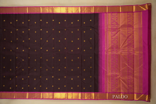 Dark Coffee Brown with Pink Borders Vintage Kanjivaram Silk Saree By Shreenivas Silks PSSR018427