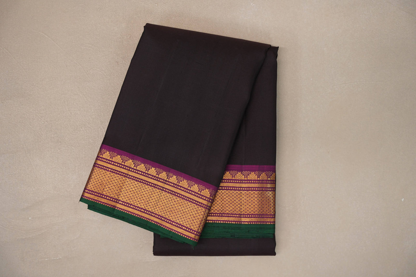 Deep Coffee Brown with deep magenta borders Vintage Kanjivaram Silk Saree by Shreenivas Silks PSSR019555