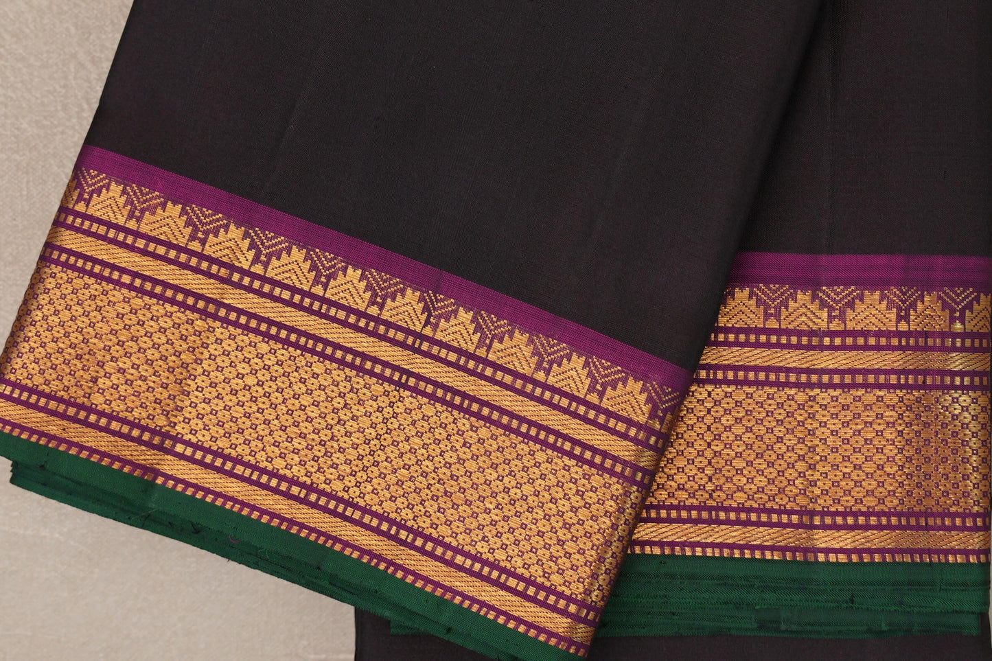 Deep Coffee Brown with deep magenta borders Vintage Kanjivaram Silk Saree by Shreenivas Silks PSSR019555
