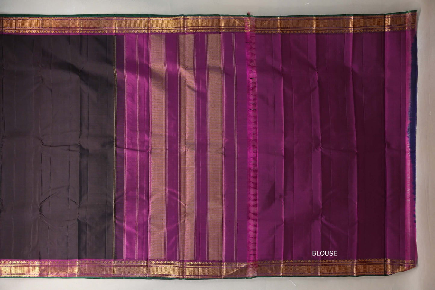 Deep Coffee Brown with deep magenta borders Vintage Kanjivaram Silk Saree by Shreenivas Silks PSSR019555