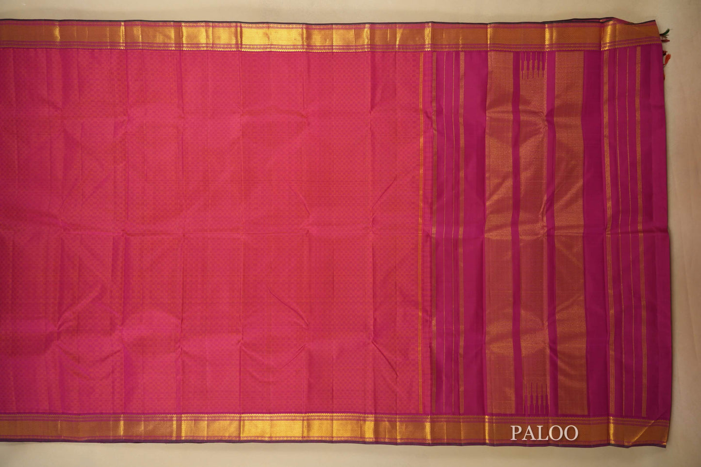 Rani Pink Vintage Kanjivaram Silk Saree paloo
