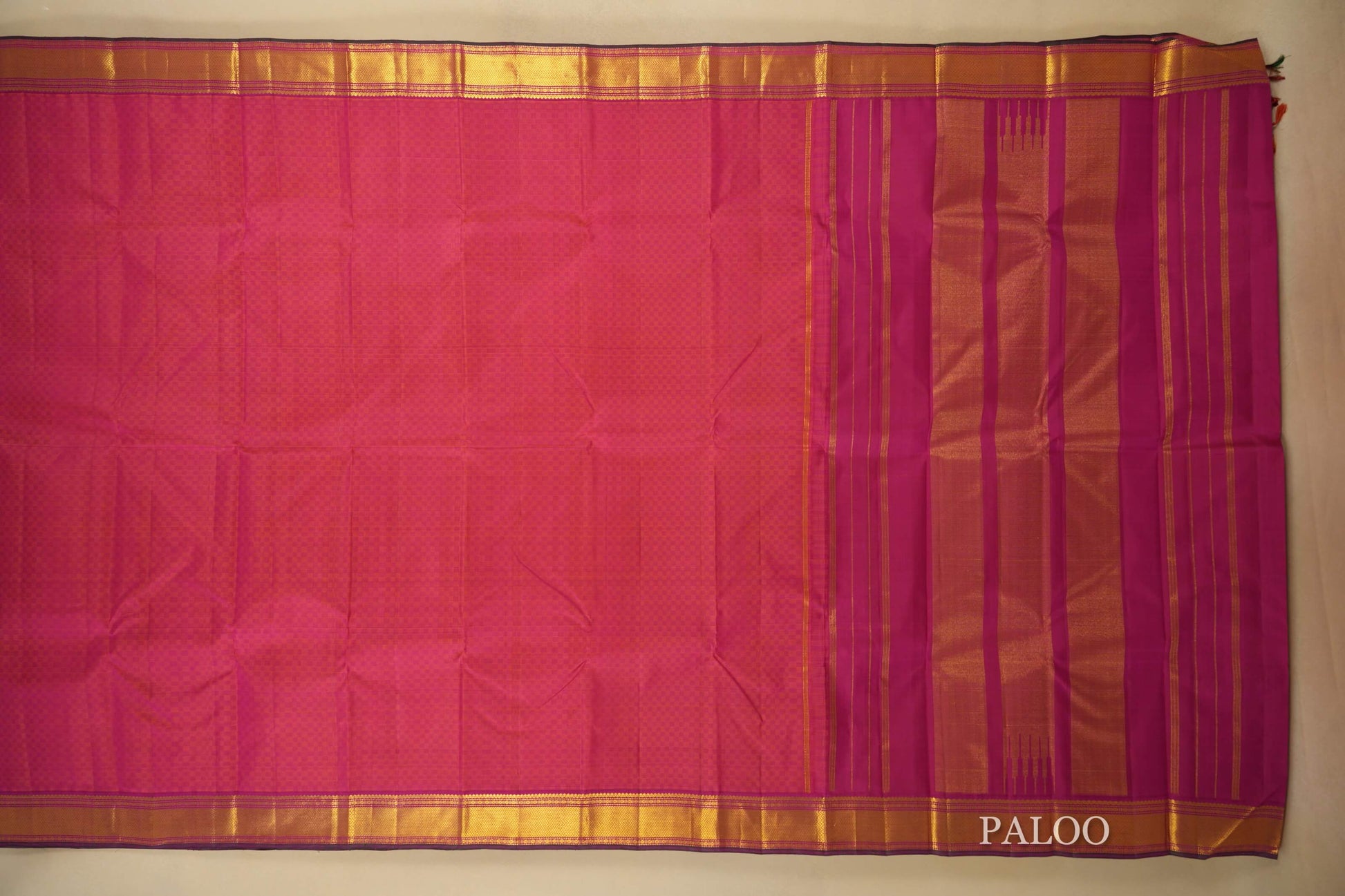 Rani Pink Vintage Kanjivaram Silk Saree paloo