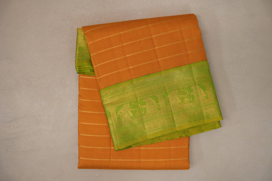 Mango yellow with Bright leaf green borders Ten Yards Silk Saree by Shreenivas Silks PSSR019558