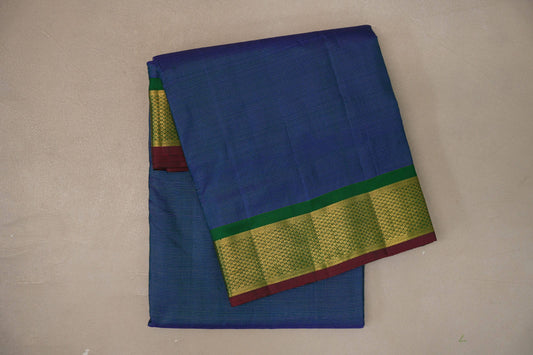 Peacock blue with Emerald Green borders Ten Yards Silk Saree by Shreenivas Silks PSSR019559