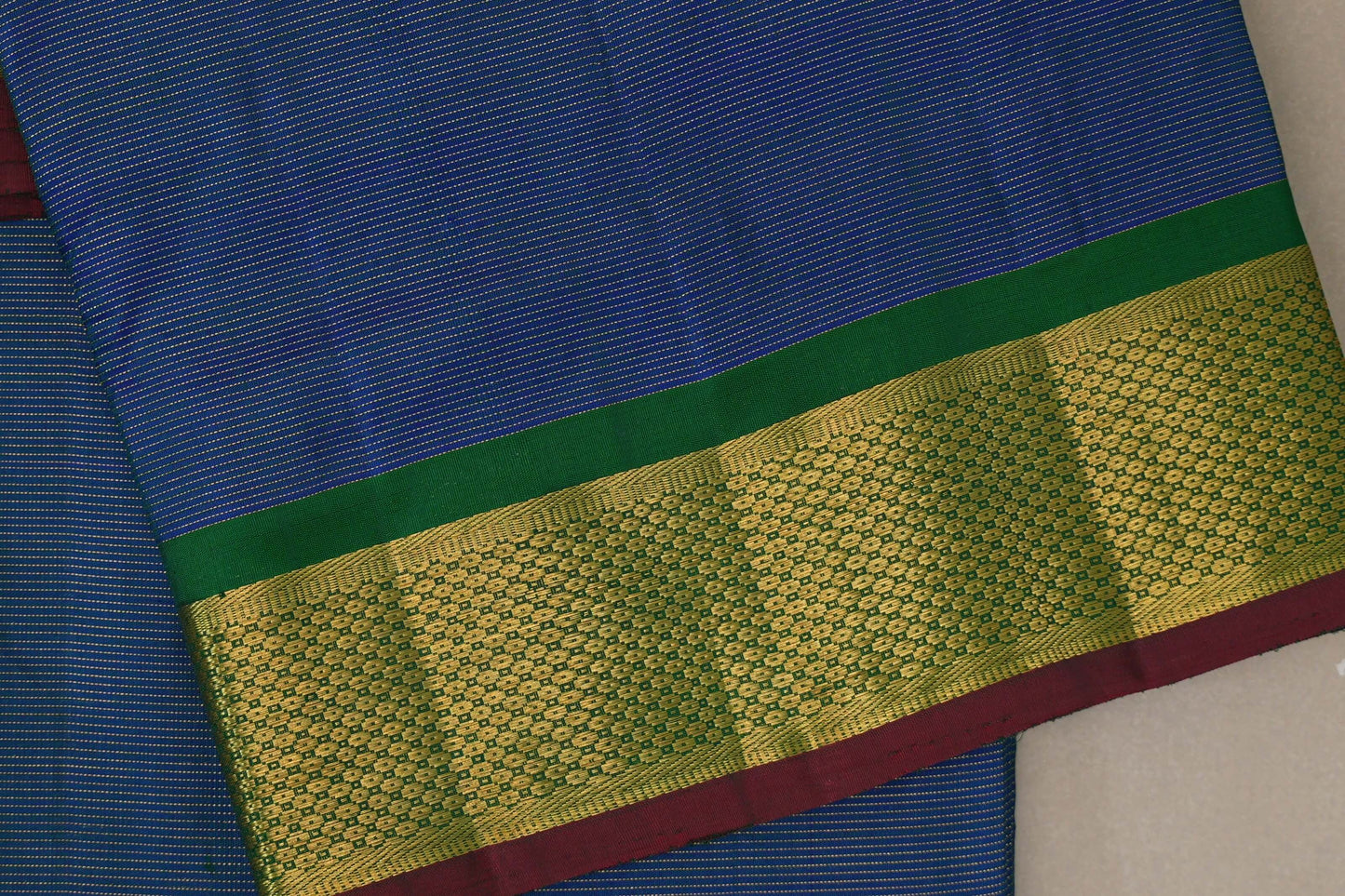 Peacock blue with Emerald Green borders Ten Yards Silk Saree by Shreenivas Silks PSSR019559