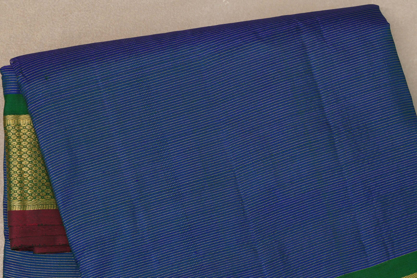 Peacock blue with Emerald Green borders Ten Yards Silk Saree by Shreenivas Silks PSSR019559
