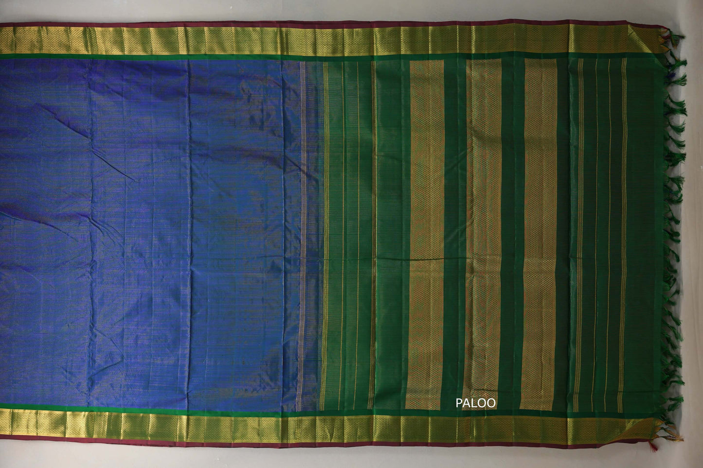 Peacock blue with Emerald Green borders Ten Yards Silk Saree by Shreenivas Silks PSSR019559