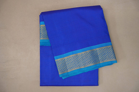 Bright Blue with aqua blue borders Ten Yards Silk Saree by Shreenivas Silks PSSR019561
