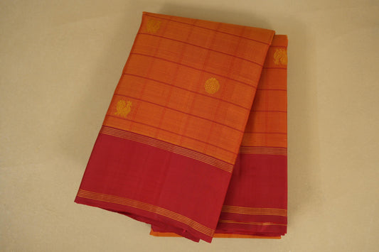 Folded Reddish Orange with Red Borders Vintage Kanjivaram Silk Saree