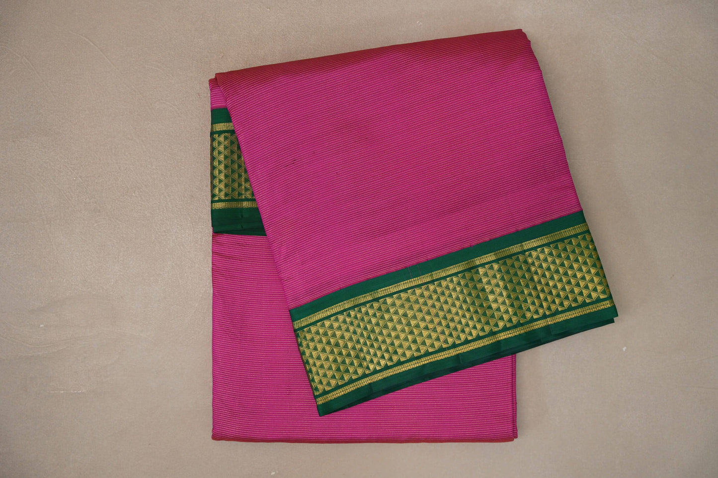 Bright Pink with emerald green borders Ten Yards Silk Saree by Shreenivas Silks PSSR019562