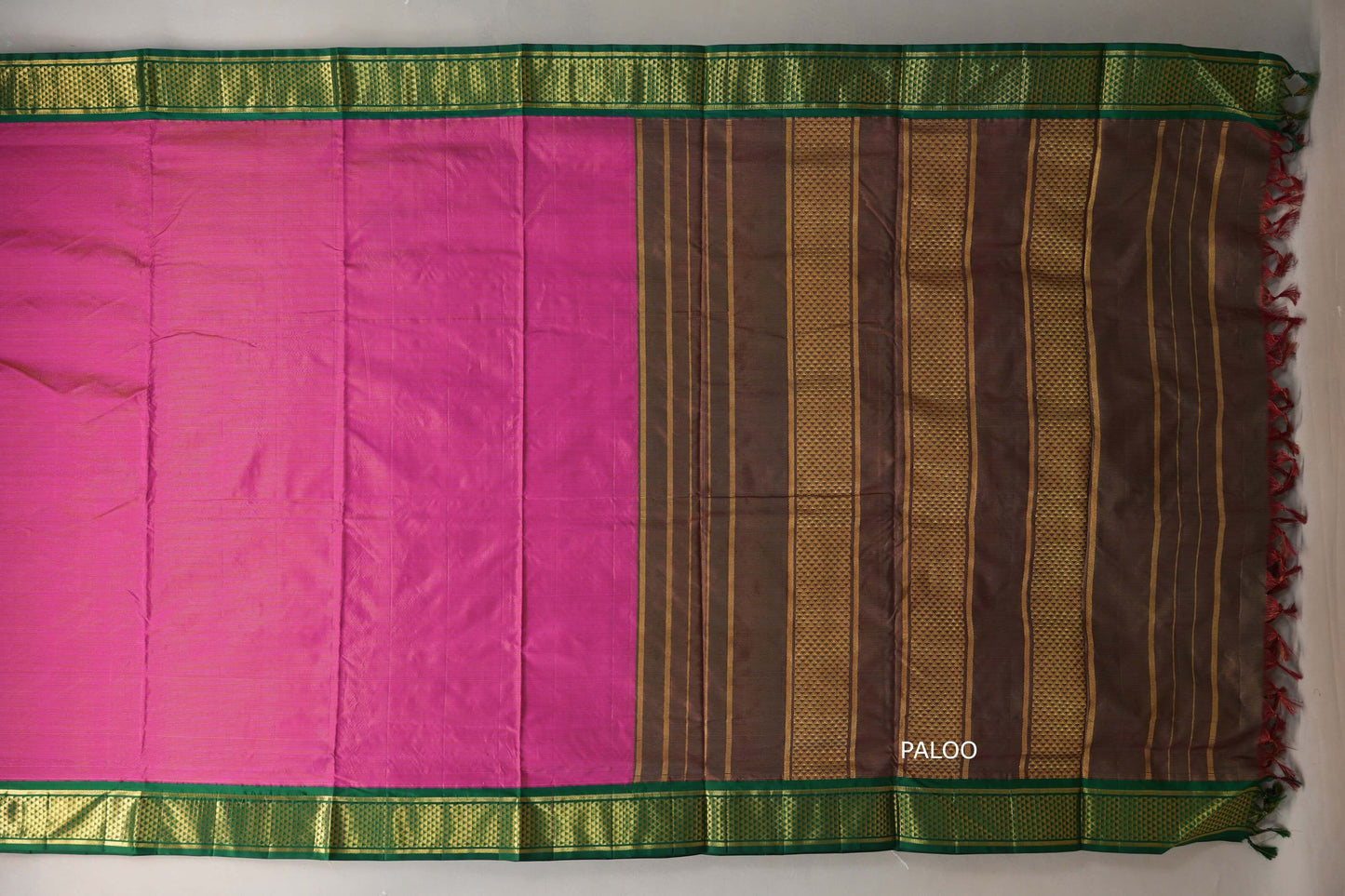 Bright Pink with emerald green borders Ten Yards Silk Saree by Shreenivas Silks PSSR019562