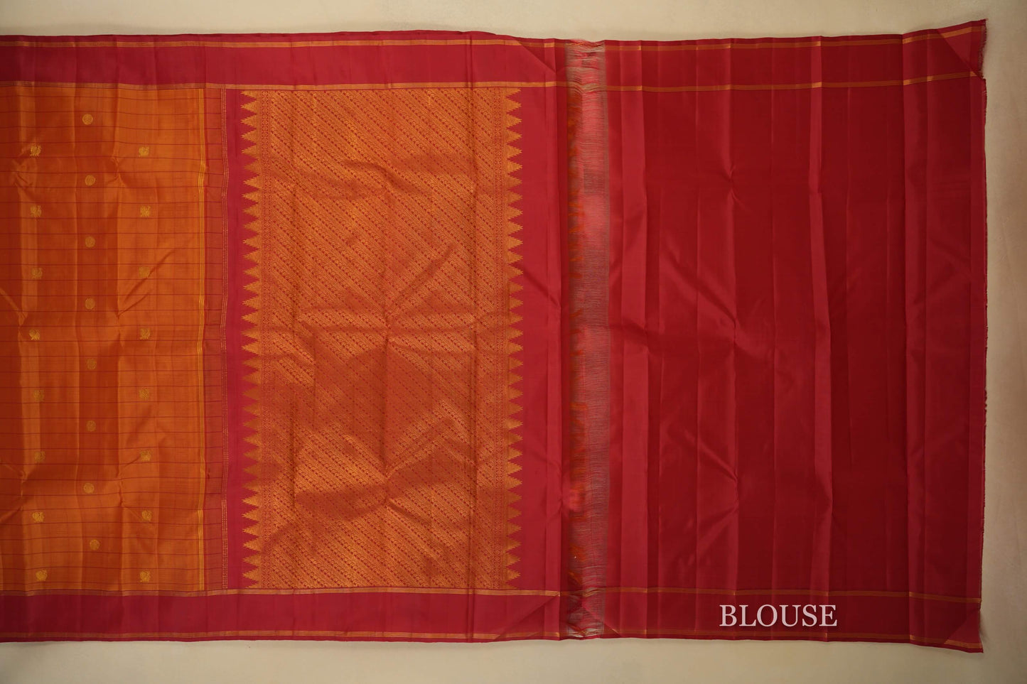 Reddish Orange Vintage Kanjivaram Silk Saree blouse