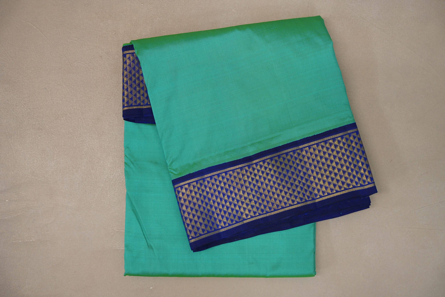 Mint green with Deep Blue borders Ten Yards Silk Saree by Shreenivas Silks PSSR019563