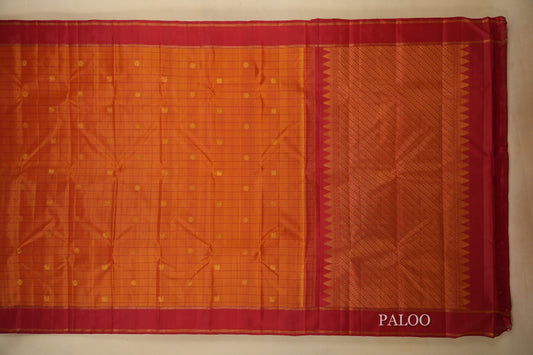 Reddish Orange with Red Borders Vintage Kanjivaram Silk Saree paloo