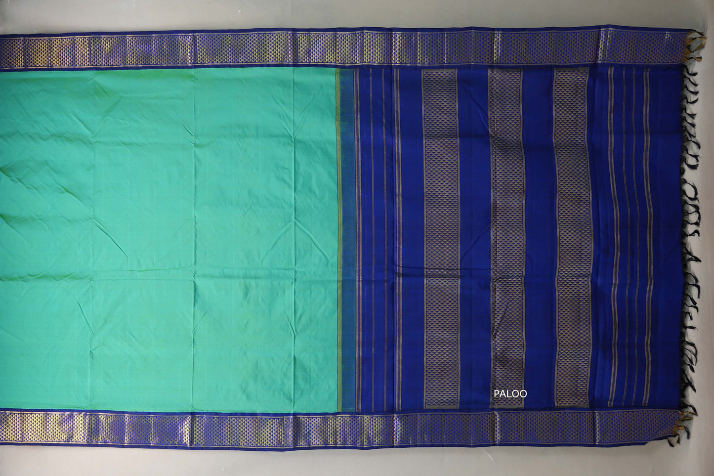 Mint green with Deep Blue borders Ten Yards Silk Saree by Shreenivas Silks PSSR019563